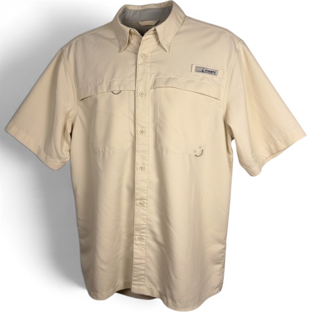 Habit Mens Fishing Shirt Medium Bone White Short Sleeve UPF 40+ Ripstop TS10295